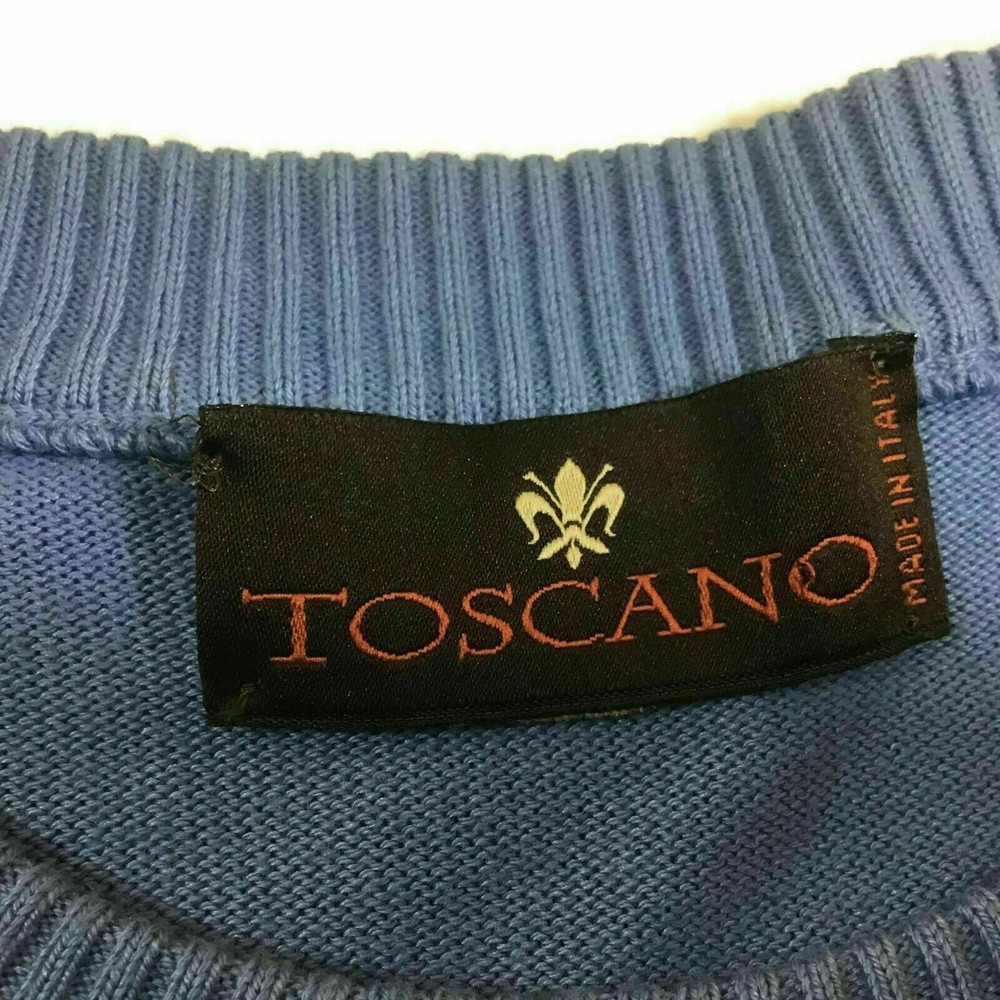 Tuscano Sweater Italian Lightweight Knit XXL Pull Over Blue Argyle Front - Picture 5 of 5